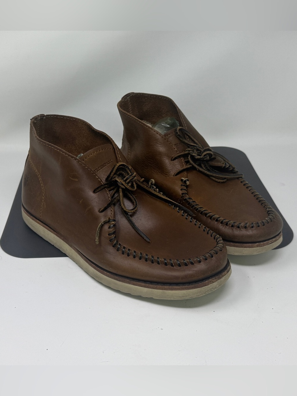 Frye Nathan Brown Tan Leather Moccasin Chukka Ankle Boots Men Size 10.5